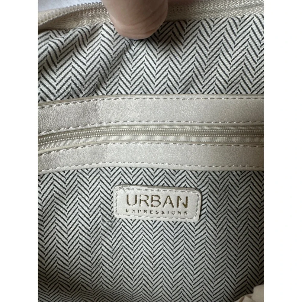 Urban Expressions Woven Vegan Leather Hobo Shoulder Bag Cream Slouchy Tote